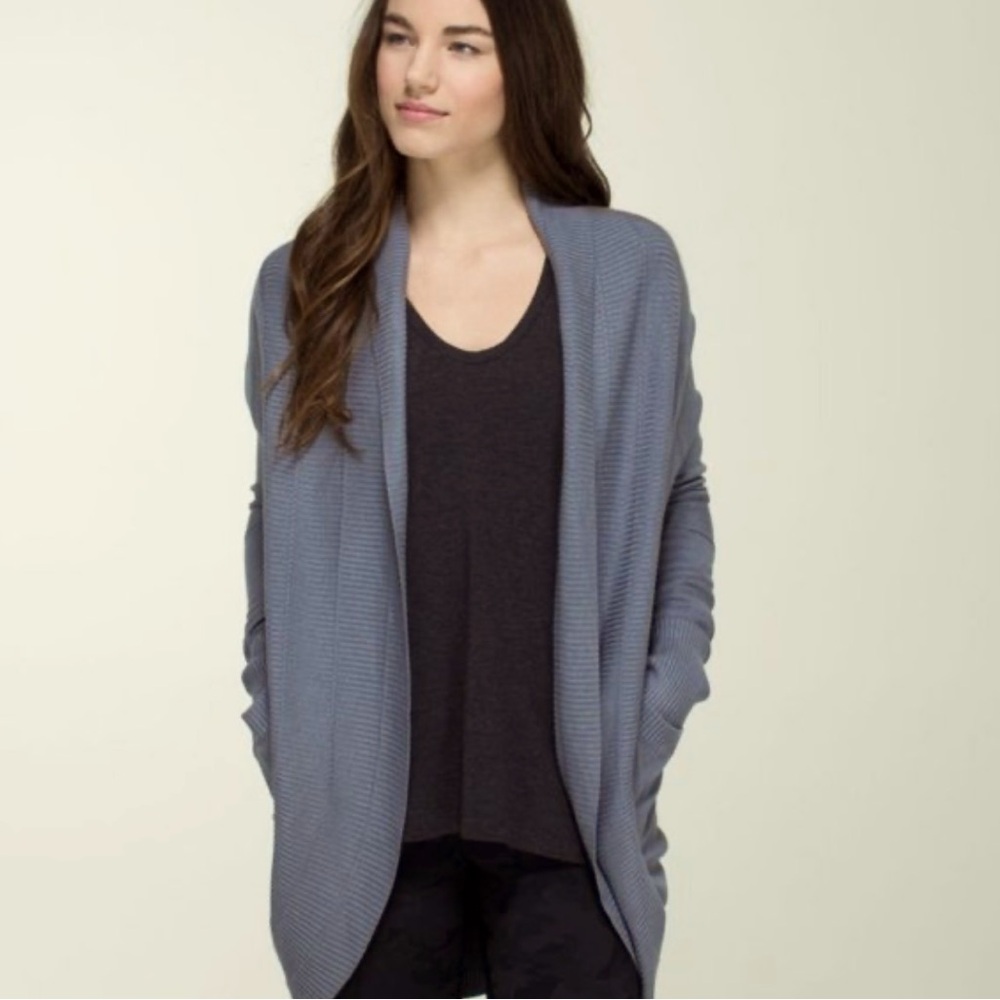 Lululemon Transformation Wrap Cardigan Ruched Back Heathered Blurred Blue Grey